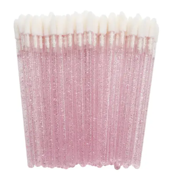Макробраши розовые с блестками, упаковка 50шт