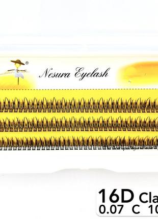 Вії Nesura Eyelash Classic 16D, 0.07, вигин С, 12мм, вії ластівки W
